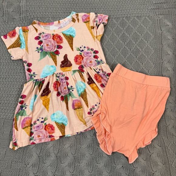 sugarboo & co Other - SugarBoo & Co Floral Ice Cream Print Dress and Peach Shorts Set ~ 18/24M